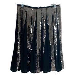 Ann Taylor SZ 2 Black/Silver Sequin Pleated Skirt | NWT